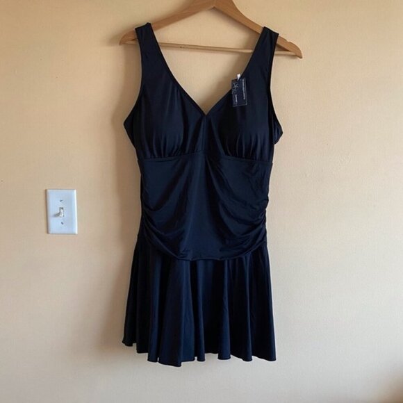Summer Mae Maternity Swim Dress 2X Black Ruffle Skirt Biker Short Bra Modest NEW - Picture 2 of 15